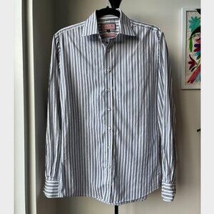 Thomas Pink Black, Gray & White Striped Slim Fit Button Down - Size 15